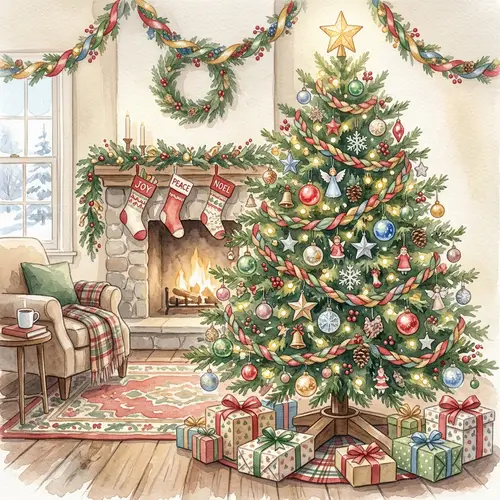 Festive Christmas Tree Watercolor Painting - Serene Holiday Art