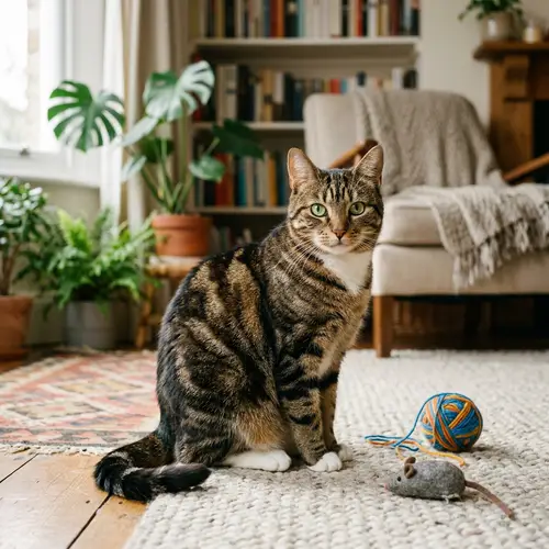 Silky Fur and Green Eyes: Graceful Domestic Cat Image