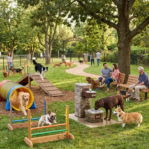 Cozy Dog Park Design: Equipment, Benches & Pet Fountain