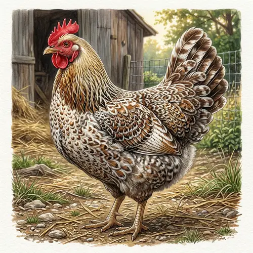Detailed Illustration of a Vibrant Chicken in Profile
