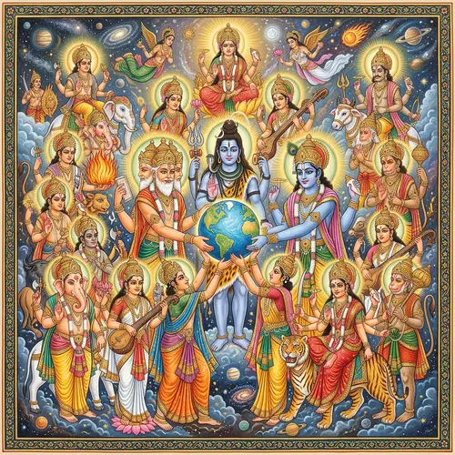 Indian Gods Holding Up Earth: Vivid Artistic Representation