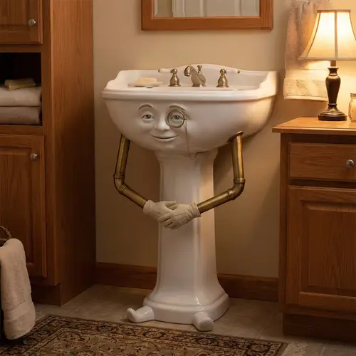 Polite Anthropomorphic Sink in Warm Bathroom