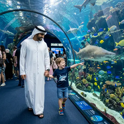 Father and Son Enjoy Aquarium Adventure