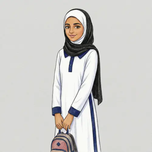Omani Female Student in School Uniform Illustration
