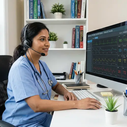 South Asian Female Nurse in Telehealth Session - Virtual Remote Patient Monitoring