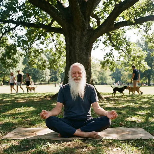 Happy Senior Man Meditating in the Park