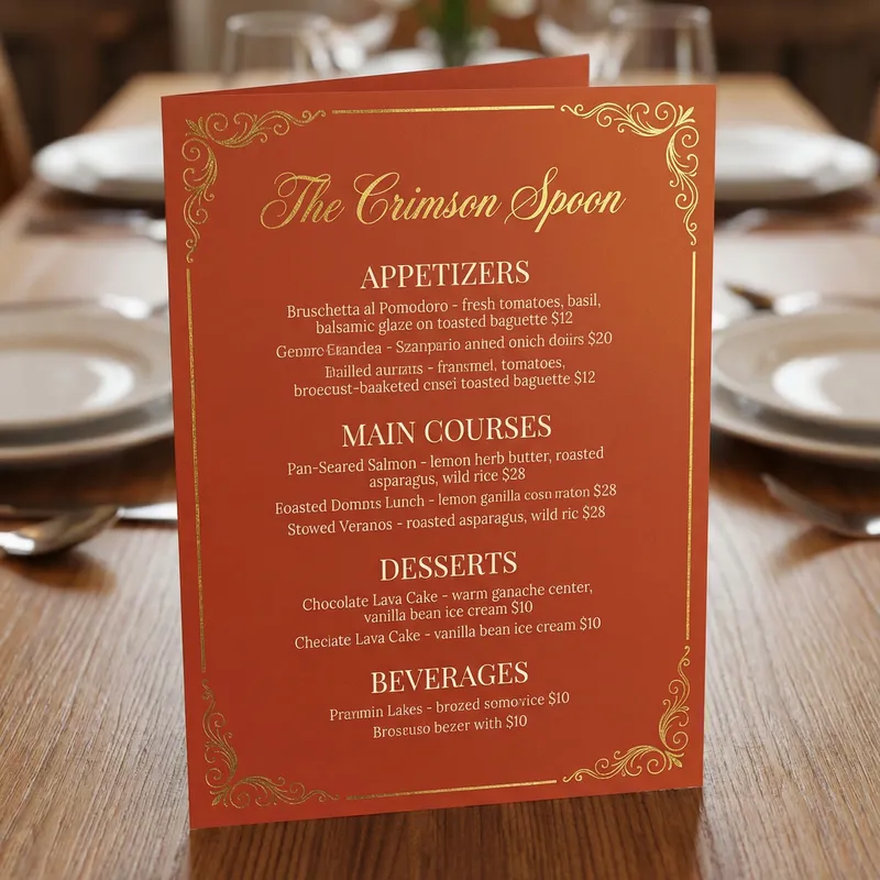 Vibrant Red Menu | Elegant Food Selections