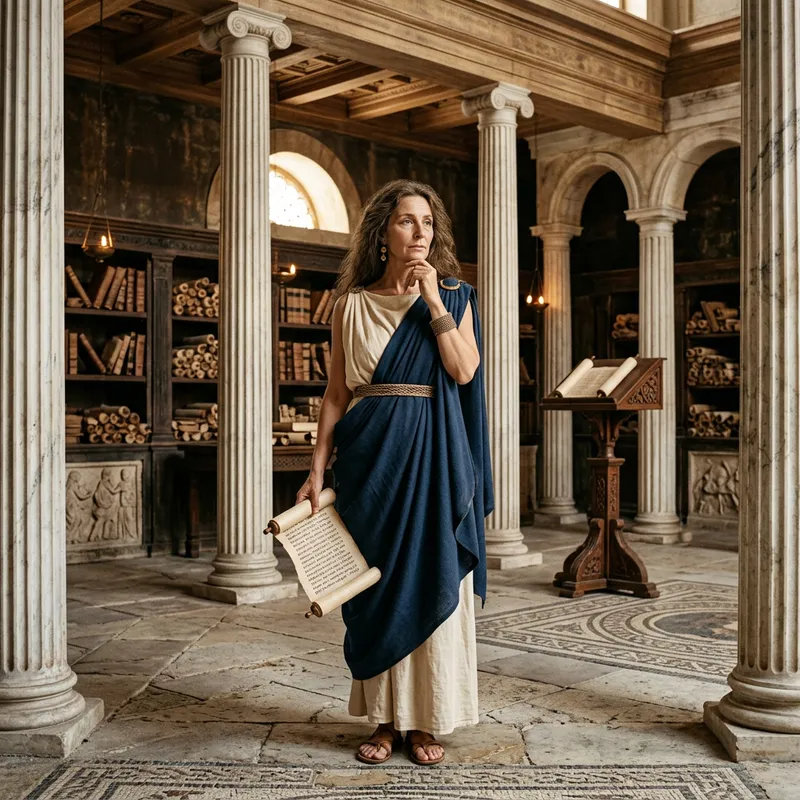 Ancient Greek Philosopher Woman in Library