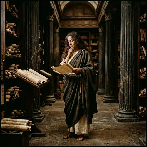 South Asian Woman as Greek Philosopher | Ancient Library