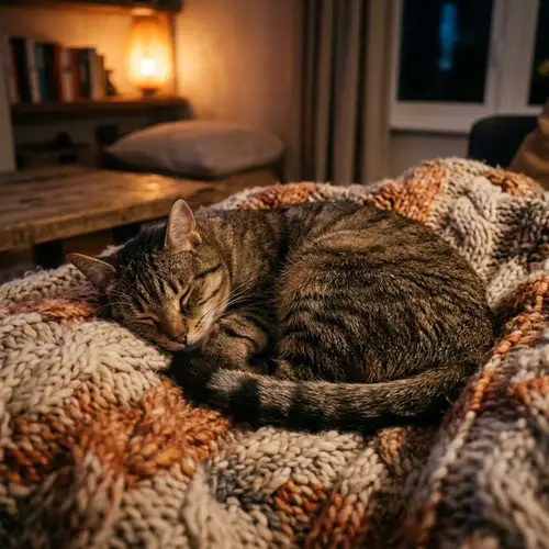 Peaceful Sleeping Cat on Soft Woolen Blanket | Cosy Cat Dreaming