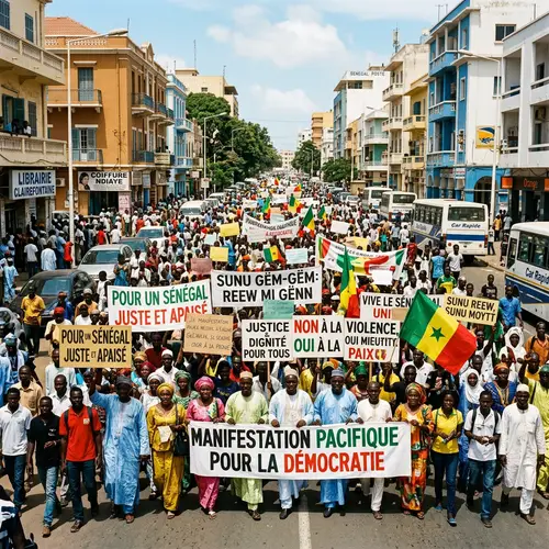 Peaceful Demonstration in Dakar: Diverse Crowd Rallying for Change