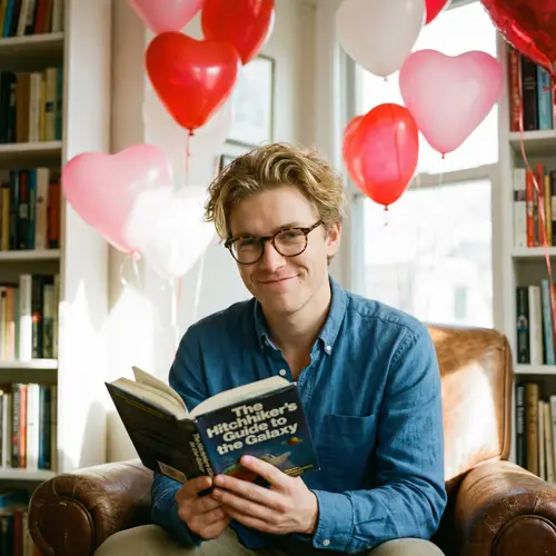 Studious Young Man in Blue Shirt with Stylish Glasses