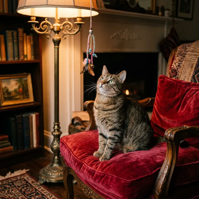 Beautiful Sienna Brown Cat Relaxing on Ruby Red Velvet Cushion
