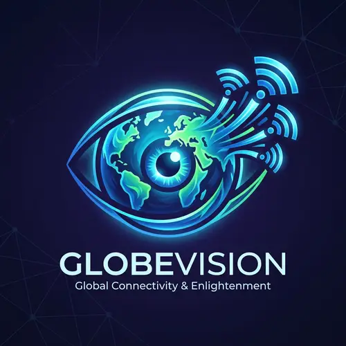 Global Connectivity Logo Design | Earth-eye Symbol with Data Streams