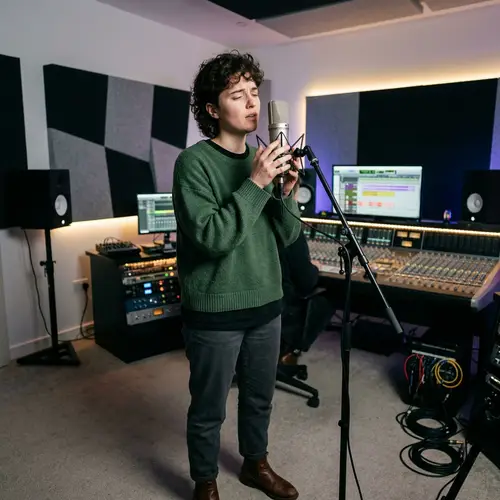 Professional Singer in Modern Recording Studio | Passion & Focus