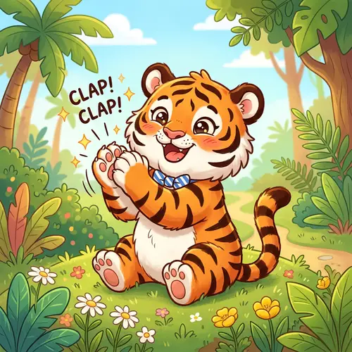 Cute Tyger Clapping in Cartoon Style