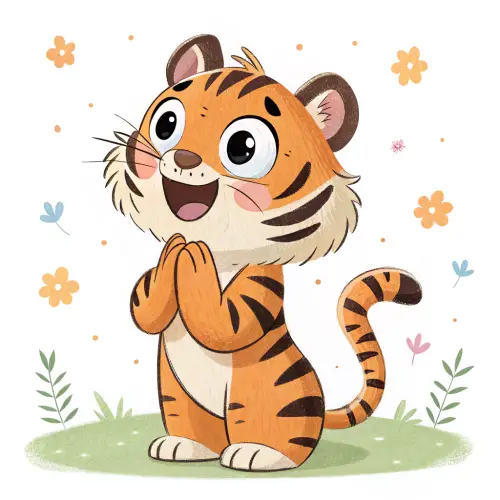 Cute Tyger Clapping in Cartoon Style