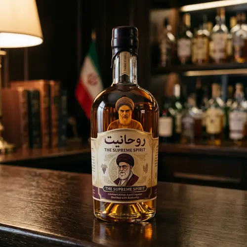 Ali Khamenei in Alcohol Bottle Artwork