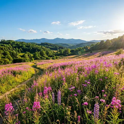 Vibrant Pink and Purple Flower Field | Scenic Nature Landscape