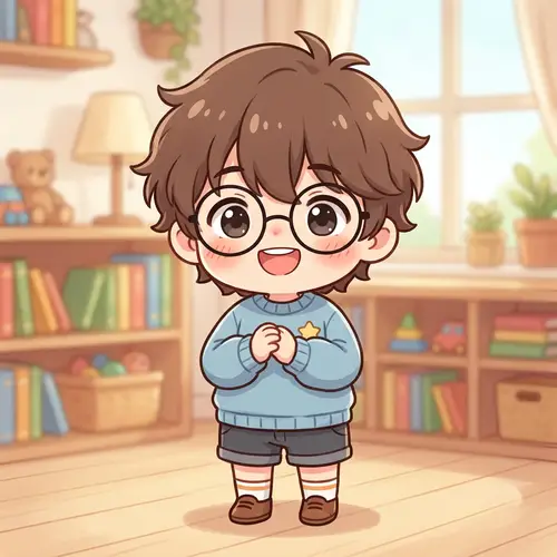 Chibi Anime Boy with Big Round Glasses | Simple Design