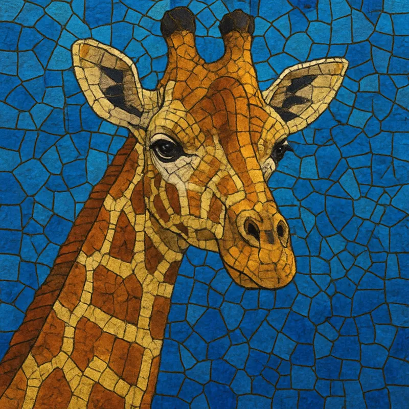 Giraffe Mosaic Art on Blue Background