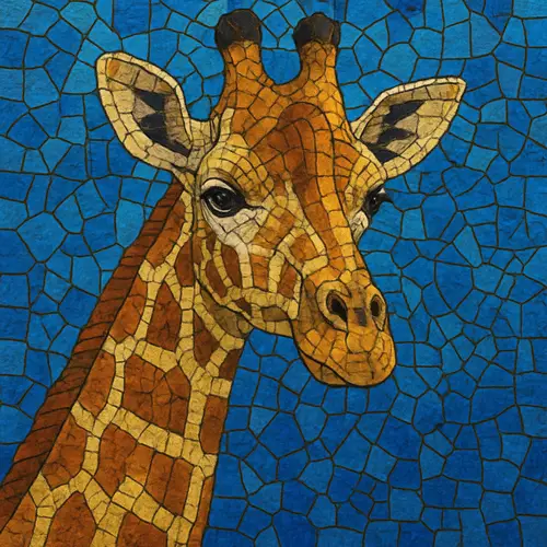 Giraffe Mosaic Art on Blue Background