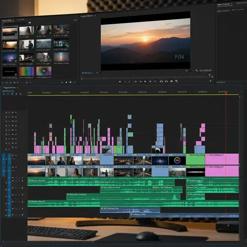 Timeline of Video Editing Software: Completed Project with Layered Clips and Audio Tracks