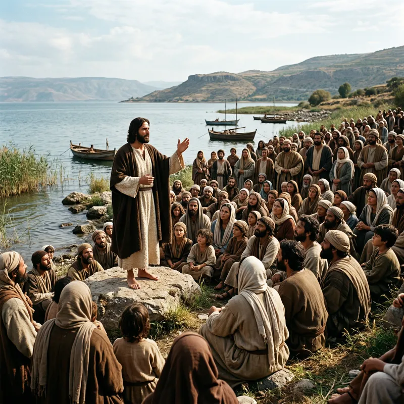 Jesus Teaching the Crowd by the Sea