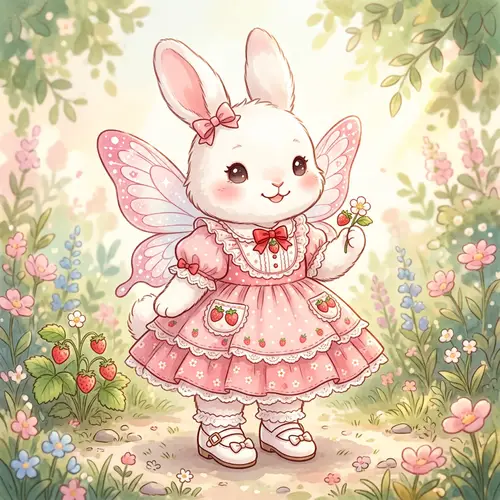 White Bunny with Butterfly Wings in Charming Sanrio Style