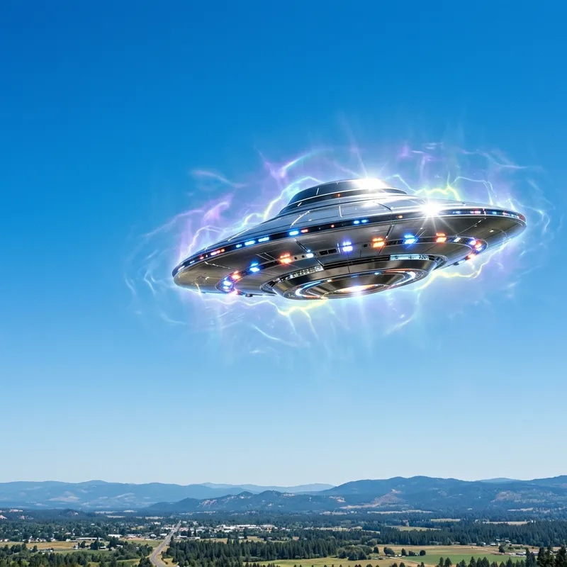 Silvery UFO in the Brilliant Blue Sky