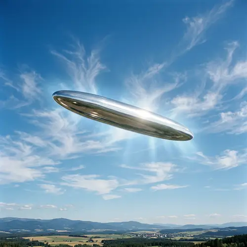 Silvery Cigar-Shaped UFO Hovering in Sky - Alien Encounter