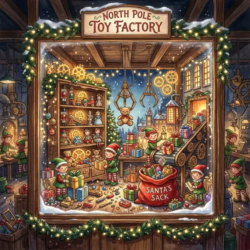 Magical Christmas Toy Factory Window Display