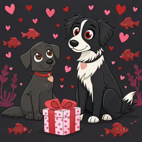 Cute Disney Cartoon Pets by an Aquarium