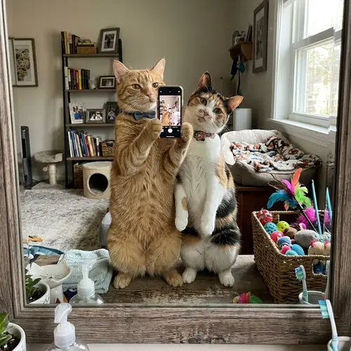 Cute Cats Take Mirror Selfie Together