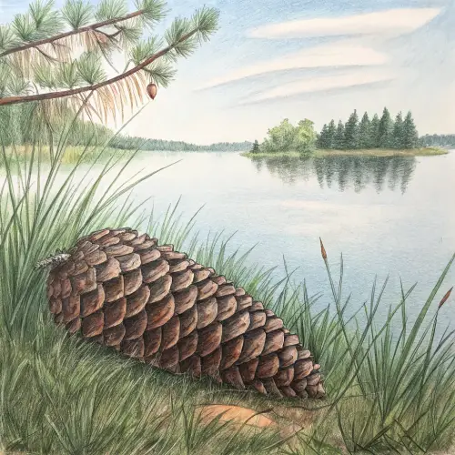 Pinecone Art: Colored Pencil Drawing by the Lake