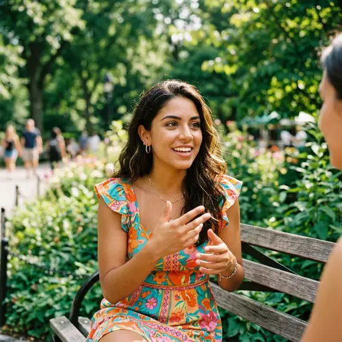 Hispanic Girl Speaking Outdoors | Captivating Expression