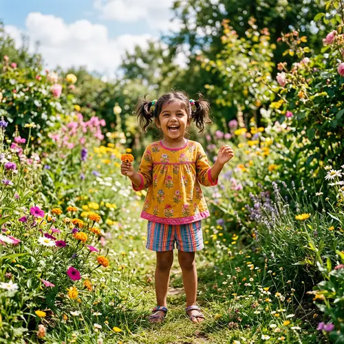 Happy South Asian Child Surrounded by Nature | Cute Smiling Kid