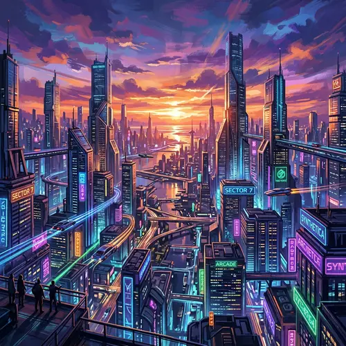 Futuristic Cityscape at Sunset | Digital Art Masterpiece