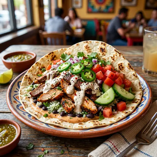 Mexican-Style Shawarma Dish in 4K Resolution | Spicy White Sauce & Fresh Veggies