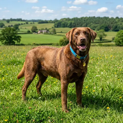 Majestic Brown Dog in Sunlit Green Field