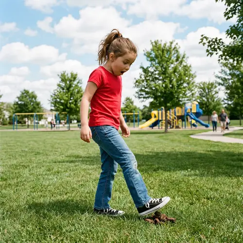 Surprised Girl Steps in Dog Poo at Park