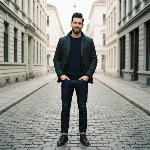 Tall, Handsome Caucasian Man with Striking Green Eyes and Jet Black Hair