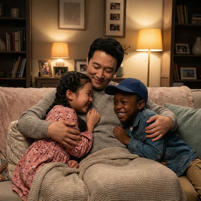 Beloved Children Embracing: Heartwarming Family Moment Beloved Children Embracing: Heartwarming Family Moment