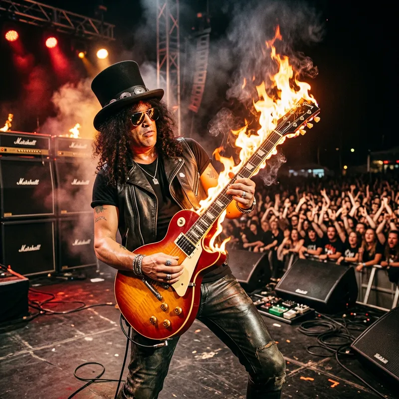 Slash Playing Intense Les Paul Guitar Solo in Flames