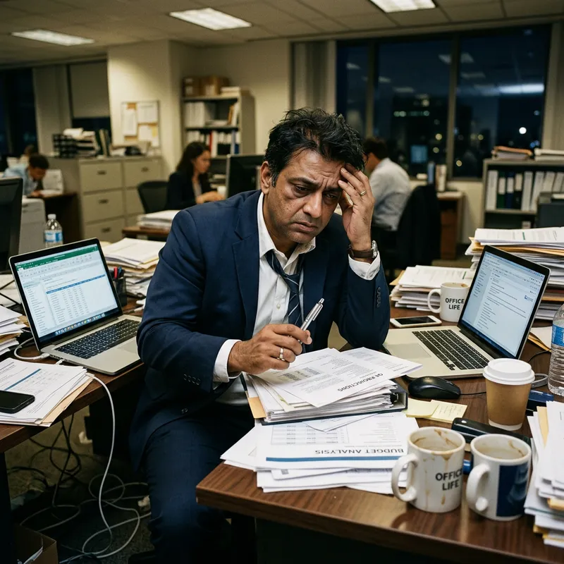Man Stressed at Office Desk