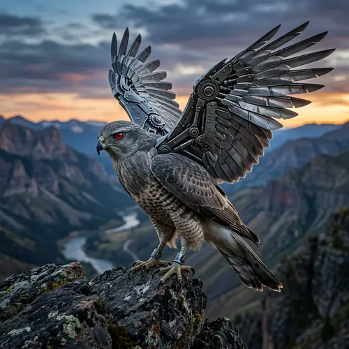 Steel-Winged Hawk with Striking Red Eyes