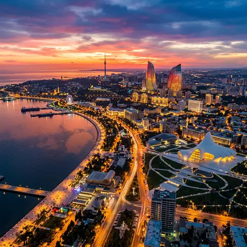 Baku City Sunset: Modern Architecture & Vivid Cityscape
