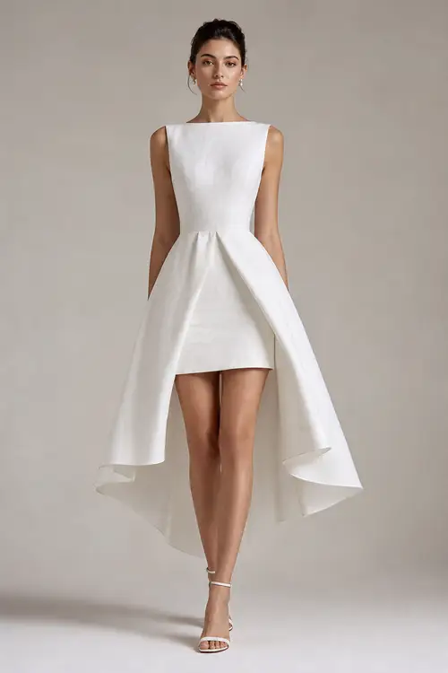 Elegant White Dress with Structured Mini-Skirt