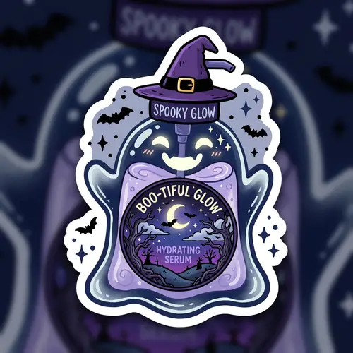 Spooky Skincare Sticker Design with Ghostly Elements