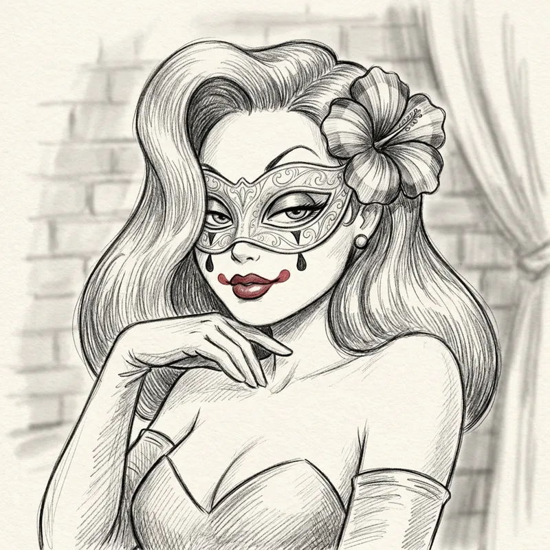 Pencil Drawing of Jessica Rabbit in Clown Mask Pencil Drawing of Jessica Rabbit in Clown Mask